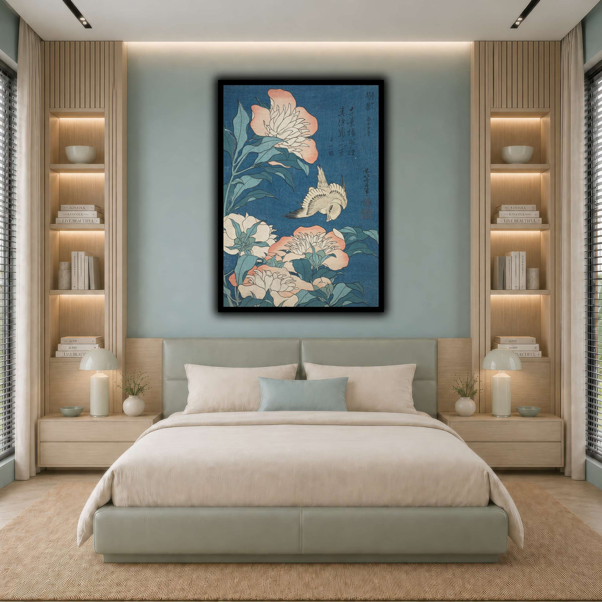 Peonies_and_Canary_Katsushika Hokusai  cool-bedroom