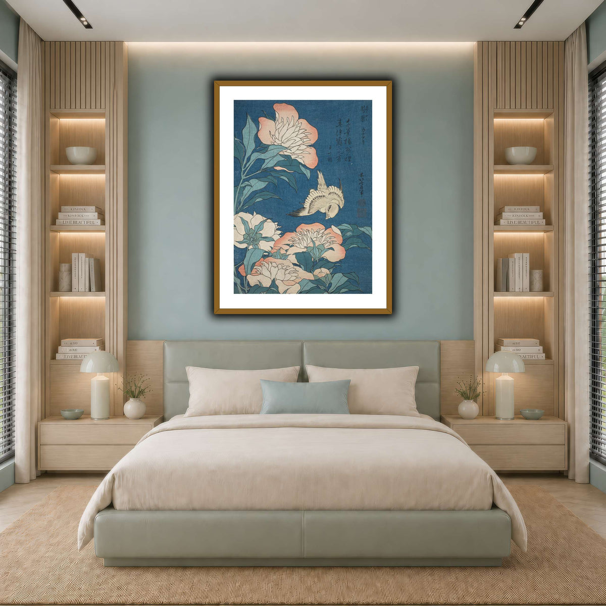 Peonies_and_Canary_Katsushika Hokusai  cool-bedroom