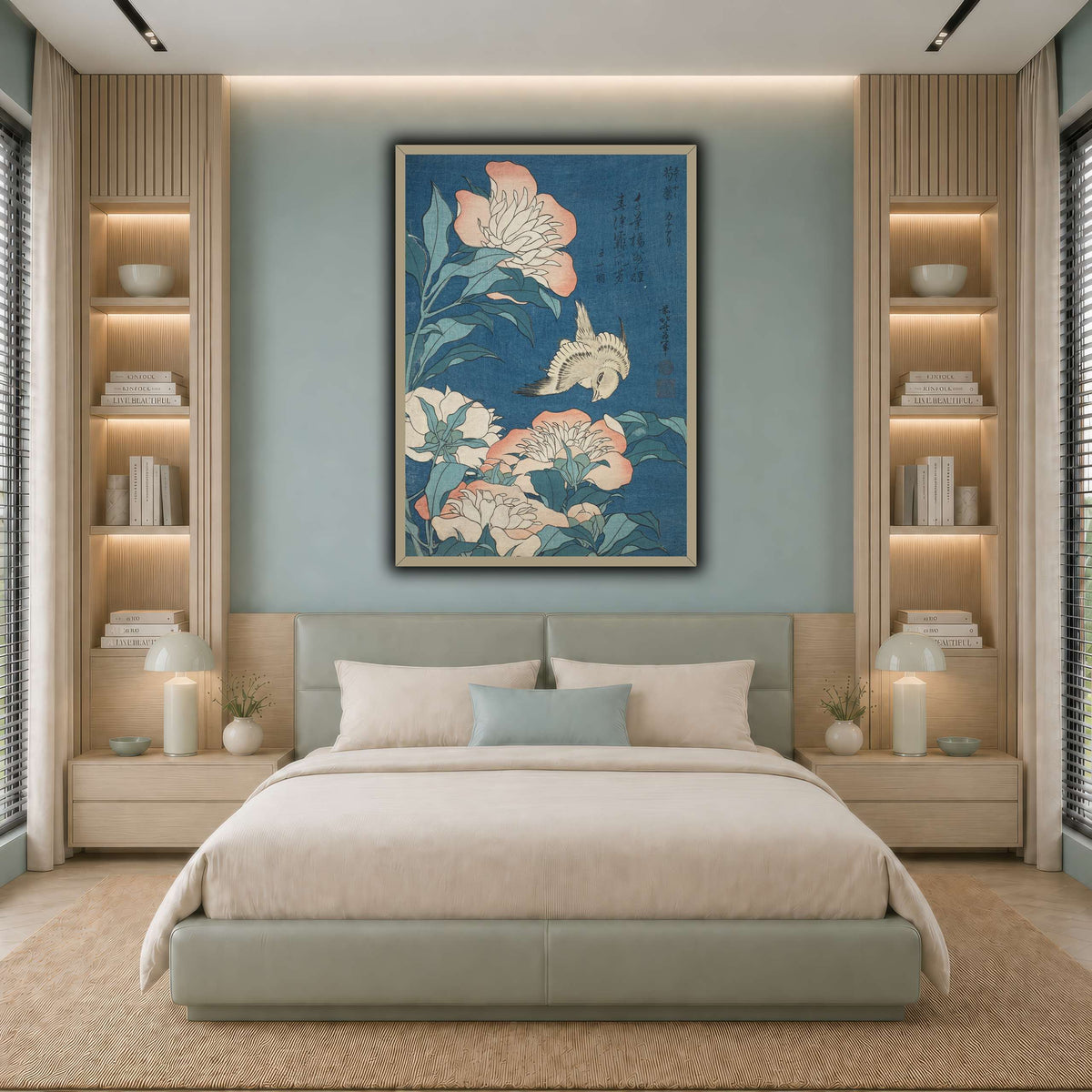 Peonies_and_Canary_Katsushika Hokusai  cool-bedroom