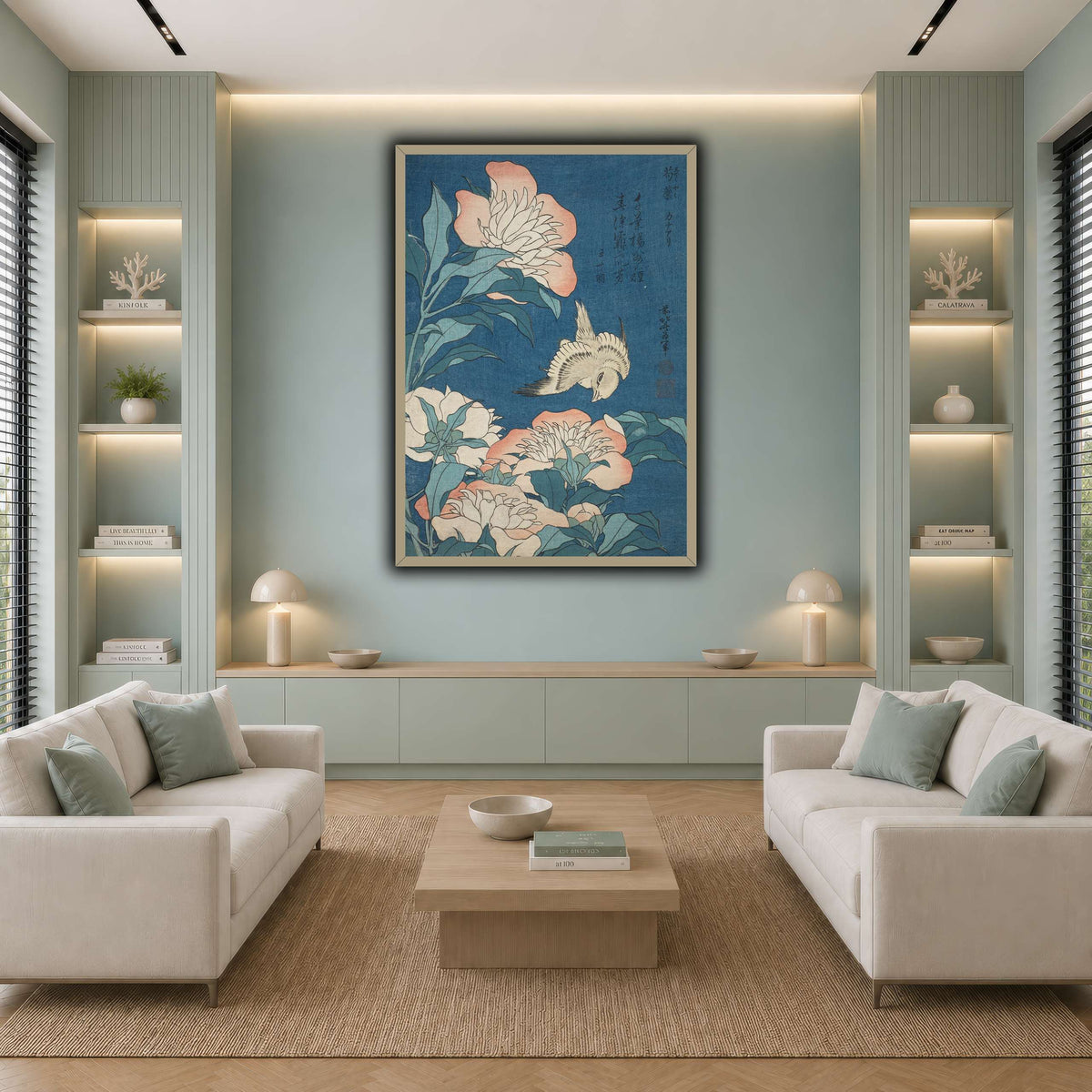Peonies_and_Canary_Katsushika Hokusai  cool-living room