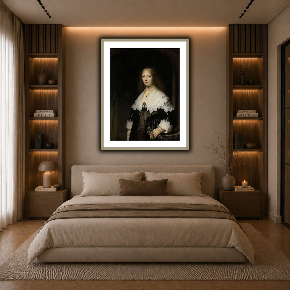 Portrait-of-a-Woman-Possibly-Maria-Trip_Rembrandt-van-Rijn dark neutral-bedroom