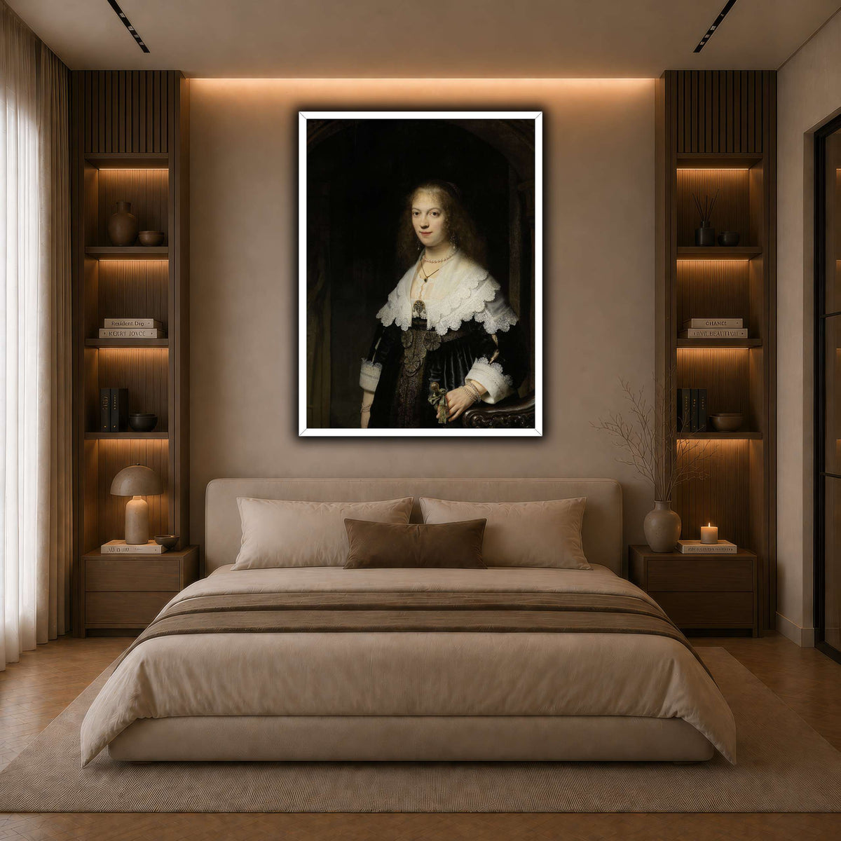 Portrait-of-a-Woman-Possibly-Maria-Trip_Rembrandt-van-Rijn dark neutral-bedroom