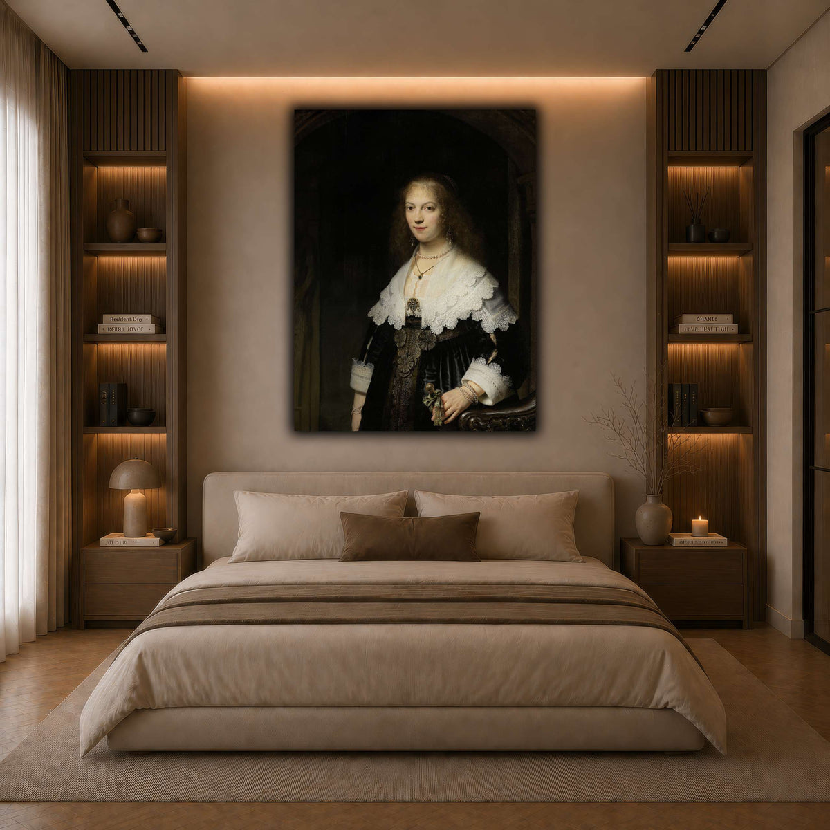 Portrait-of-a-Woman-Possibly-Maria-Trip_Rembrandt-van-Rijn dark neutral-bedroom