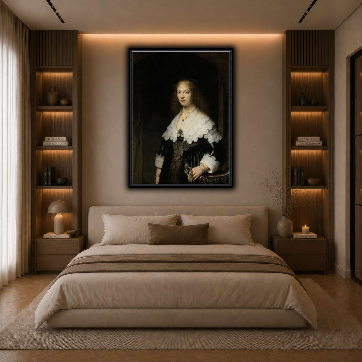 Portrait-of-a-Woman-Possibly-Maria-Trip_Rembrandt-van-Rijn dark neutral-bedroom