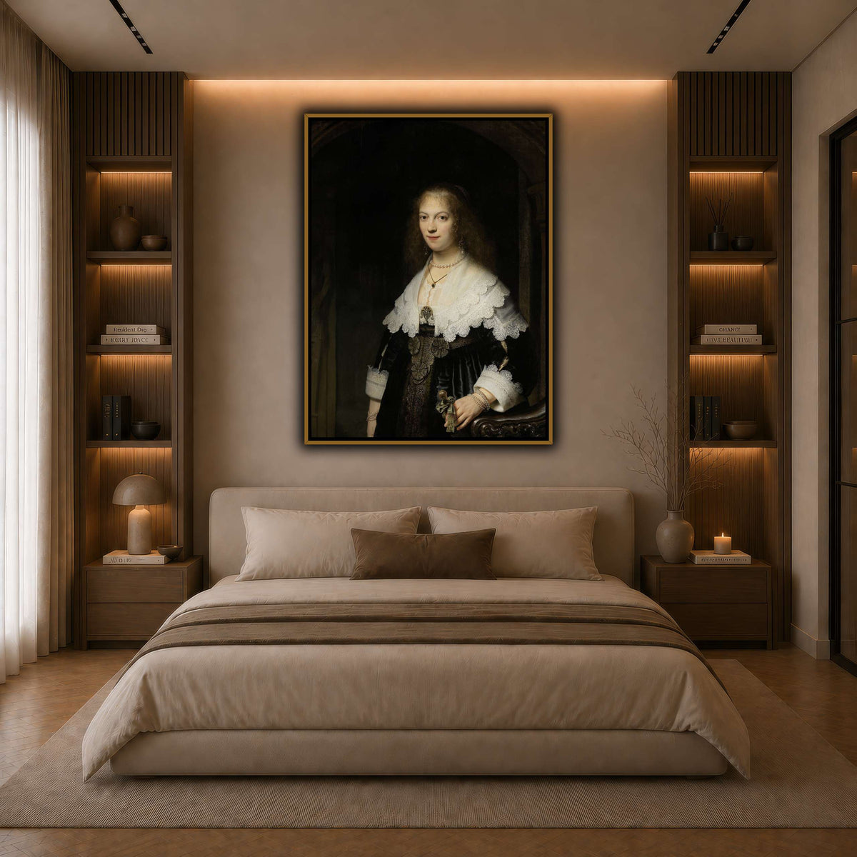 Portrait-of-a-Woman-Possibly-Maria-Trip_Rembrandt-van-Rijn dark neutral-bedroom