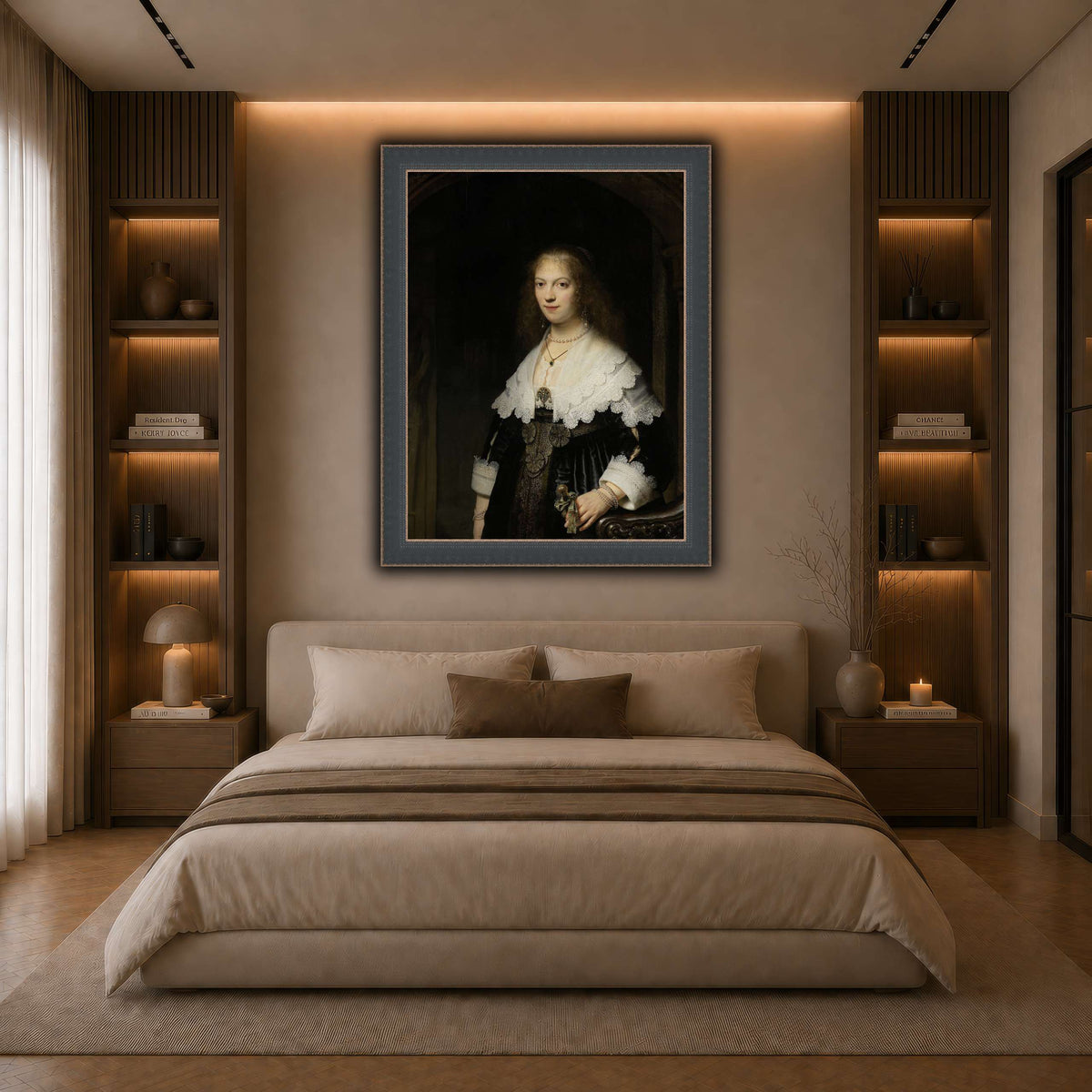 Portrait-of-a-Woman-Possibly-Maria-Trip_Rembrandt-van-Rijn dark neutral-bedroom