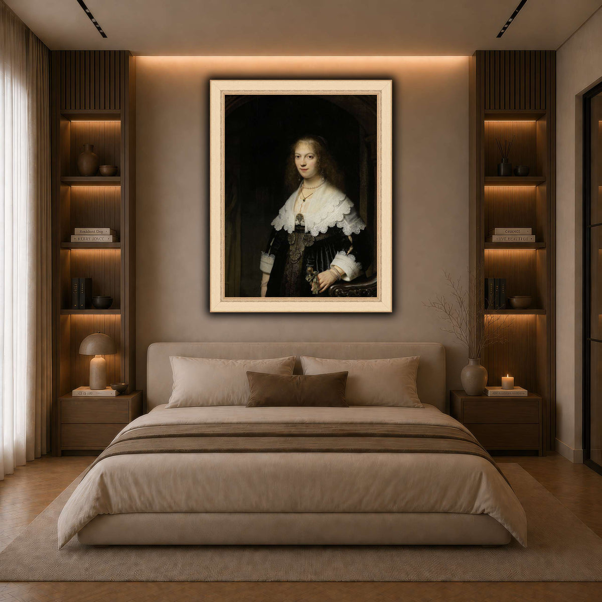 Portrait-of-a-Woman-Possibly-Maria-Trip_Rembrandt-van-Rijn dark neutral-bedroom