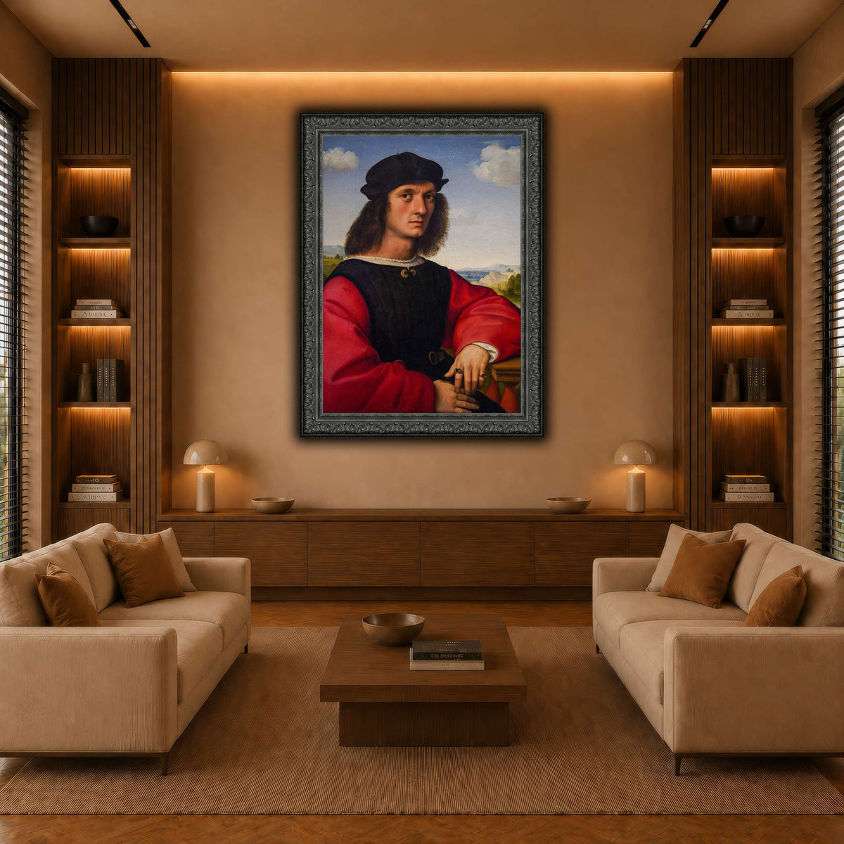 Raffaello_Sanzio_Agnolo_Doni's_portrait warm-living-room