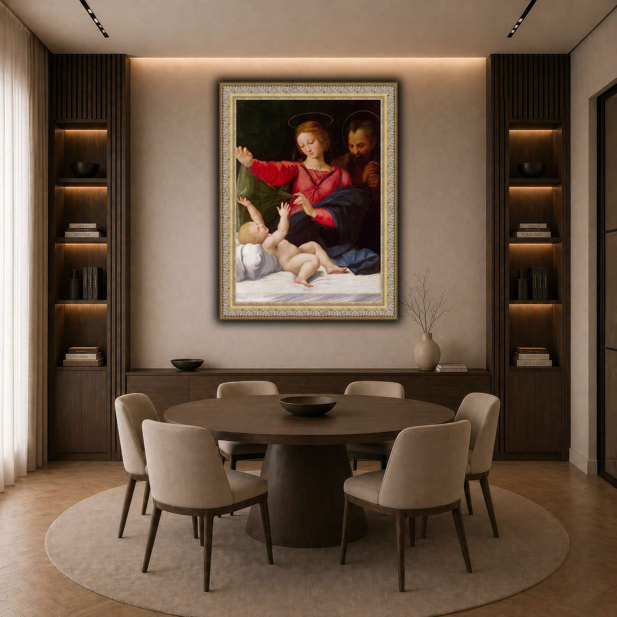 Raffaello_Sanzio_La_Madone_de_Lorette dark neutral-dining room