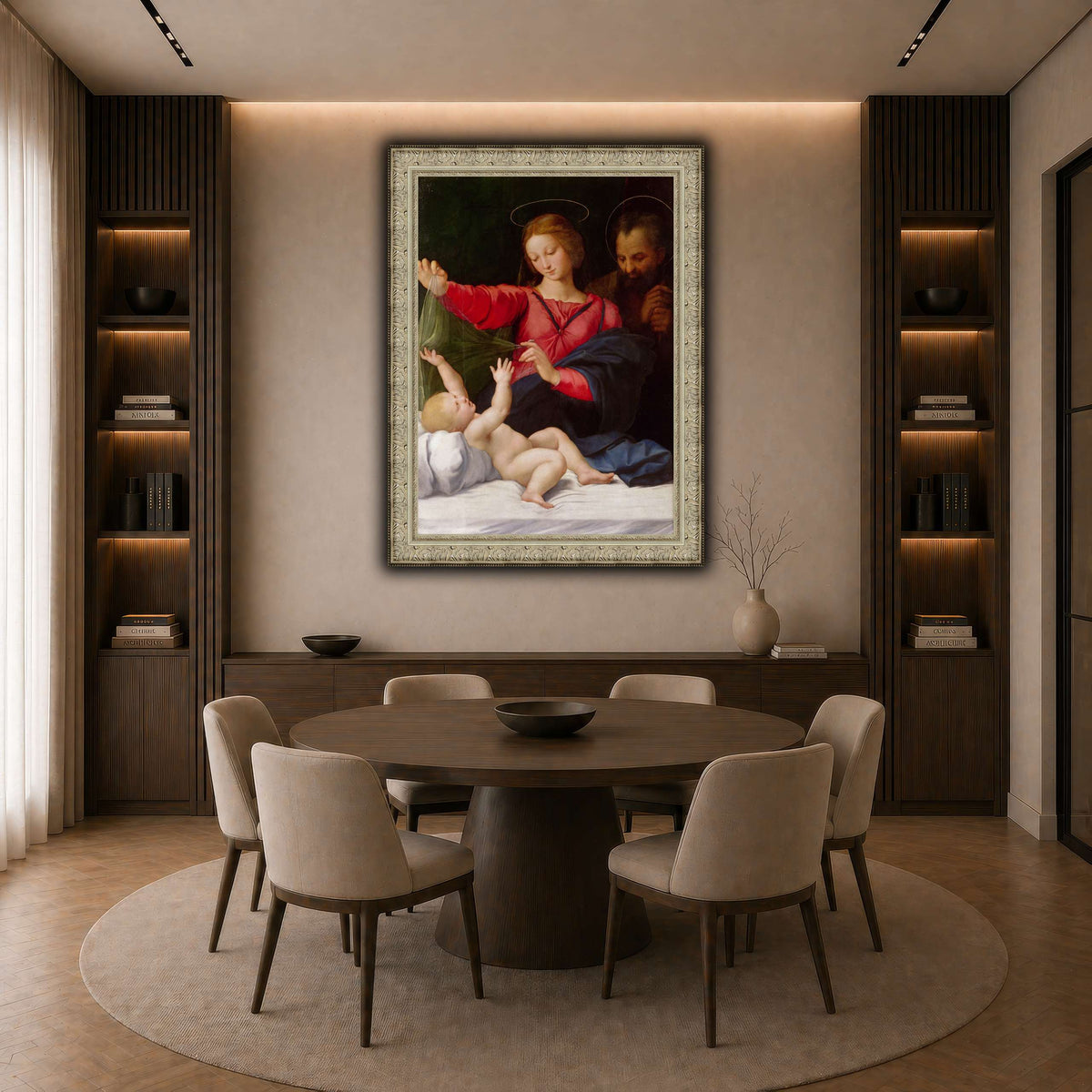 Raffaello_Sanzio_La_Madone_de_Lorette dark neutral-dining room