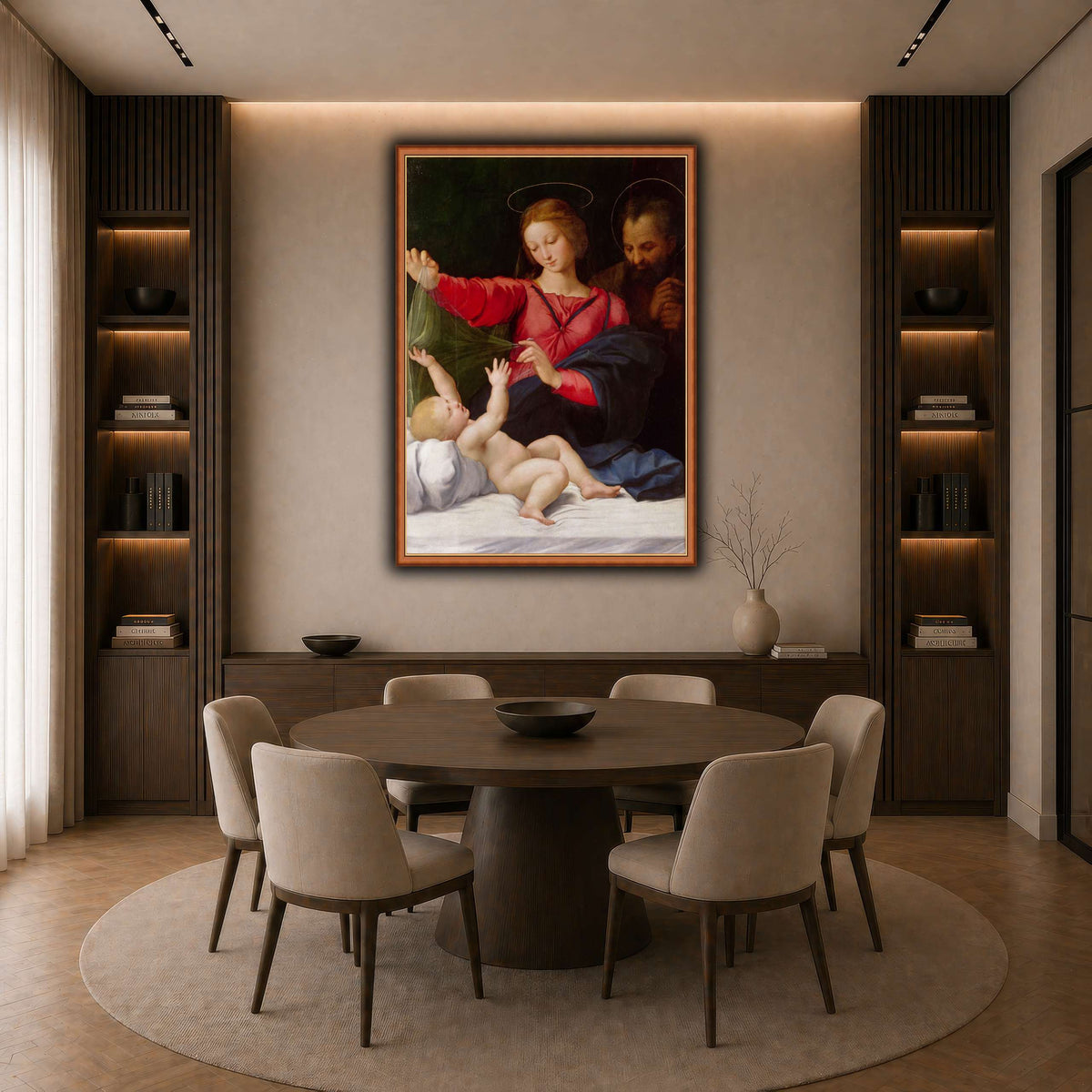 Raffaello_Sanzio_La_Madone_de_Lorette dark neutral-dining room