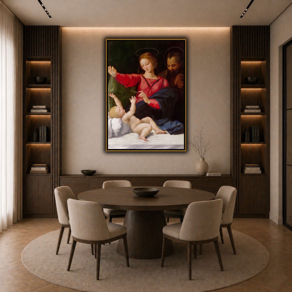 Raffaello_Sanzio_La_Madone_de_Lorette dark neutral-dining room