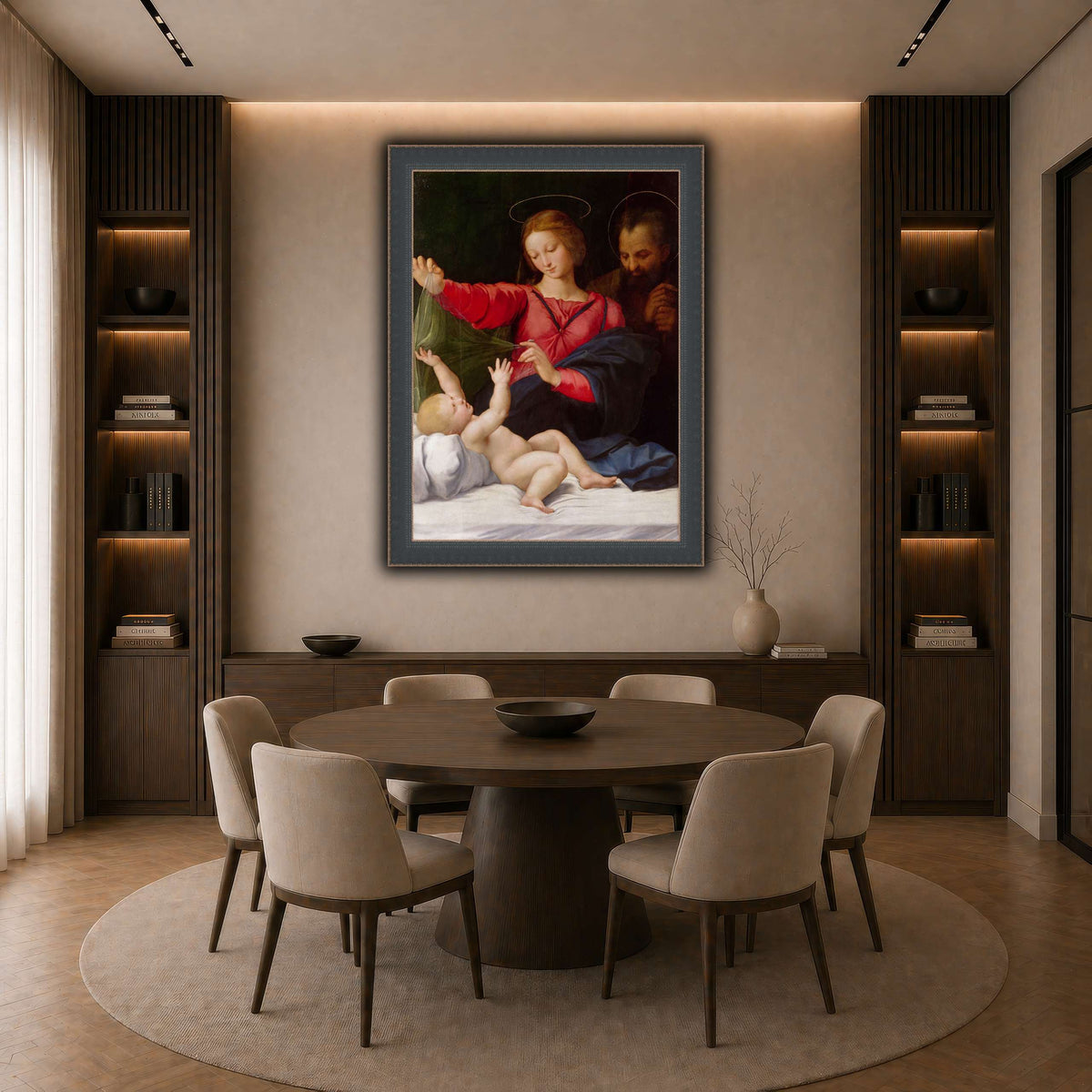 Raffaello_Sanzio_La_Madone_de_Lorette dark neutral-dining room