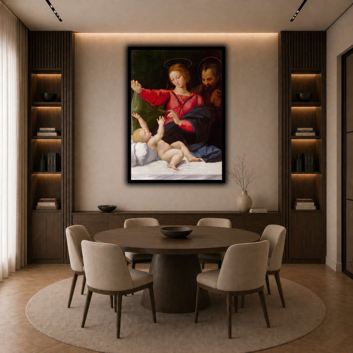 Raffaello_Sanzio_La_Madone_de_Lorette dark neutral-dining room