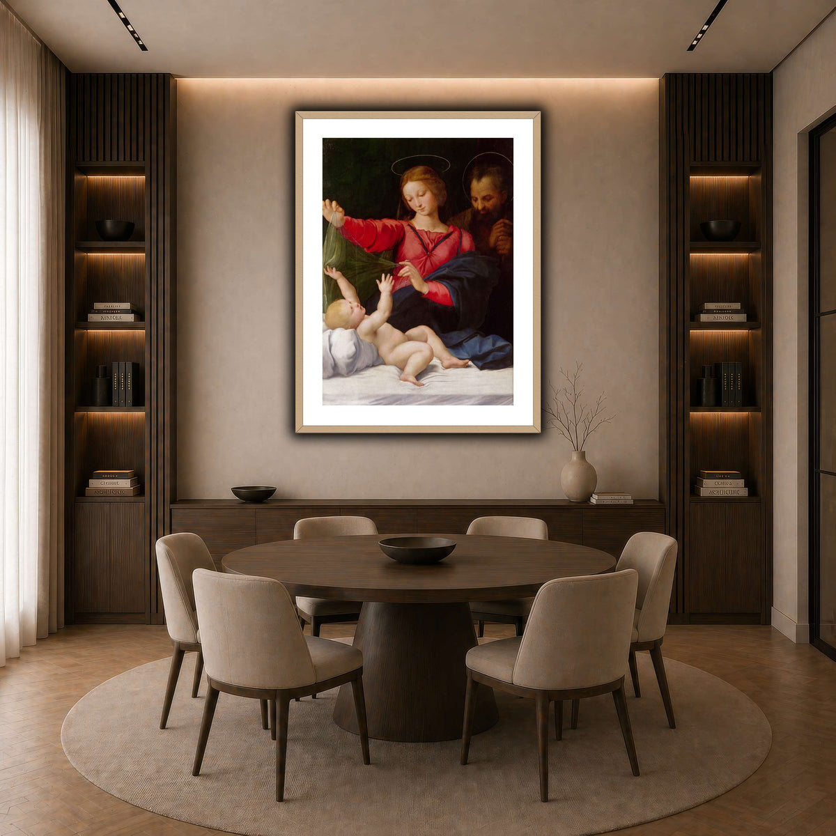 Raffaello_Sanzio_La_Madone_de_Lorette dark neutral-dining room
