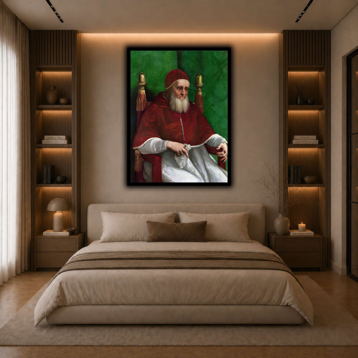 Raffaello_Sanzio_Pope_Julius_II dark neutral-bedroom