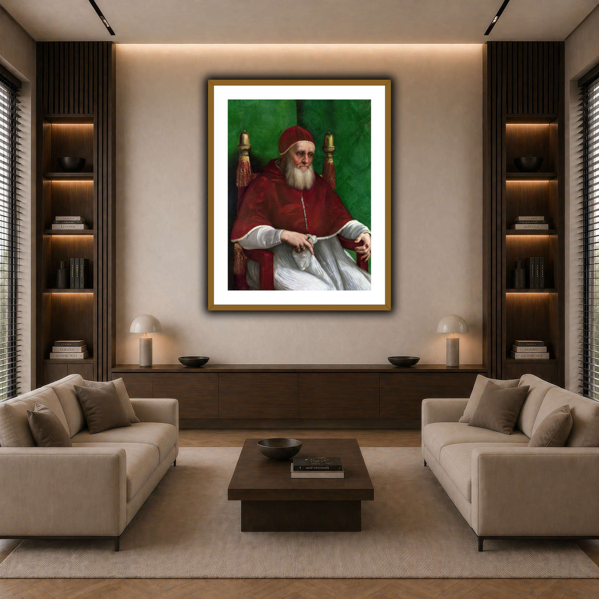 Raffaello_Sanzio_Pope_Julius_II dark neutral-living room