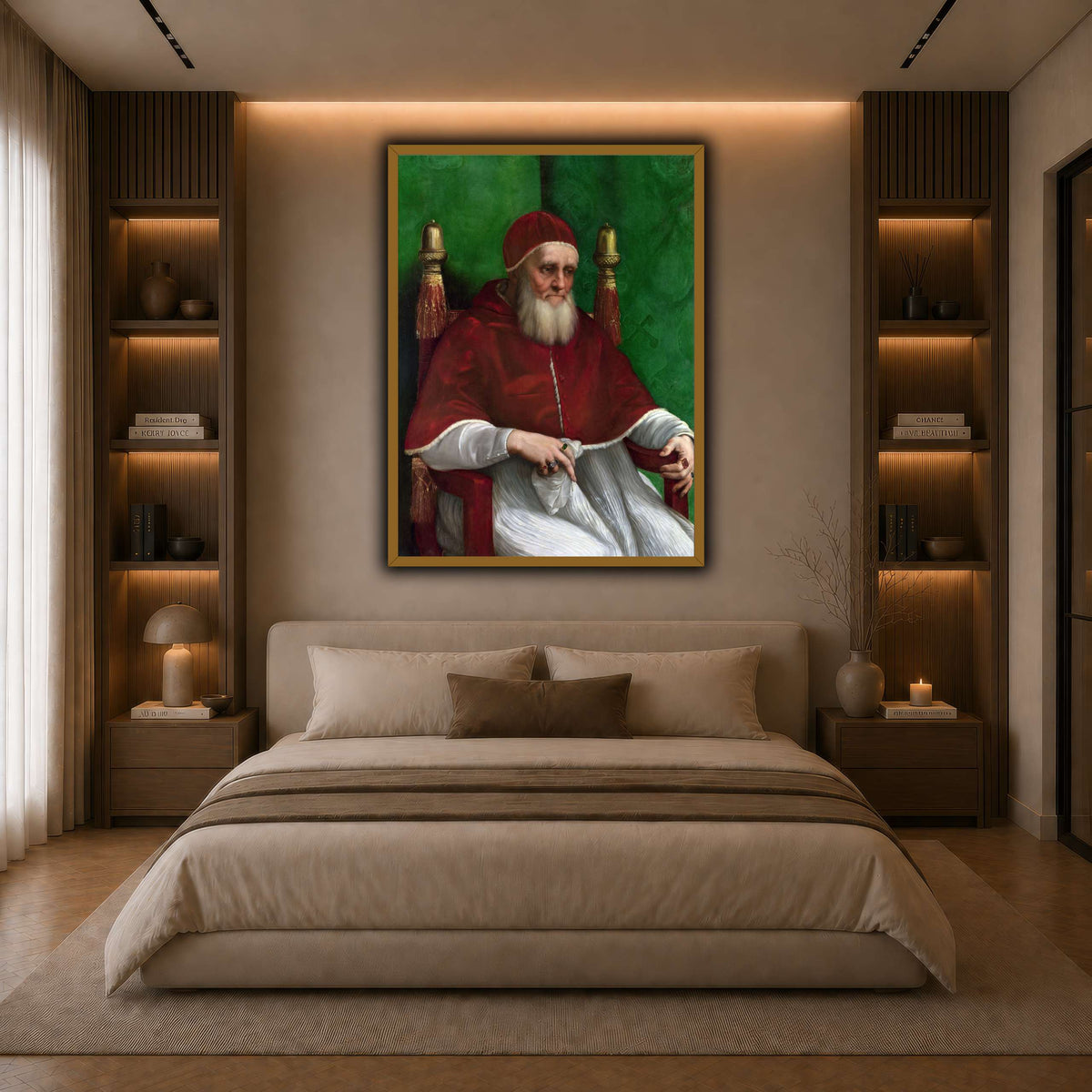 Raffaello_Sanzio_Pope_Julius_II dark neutral-bedroom