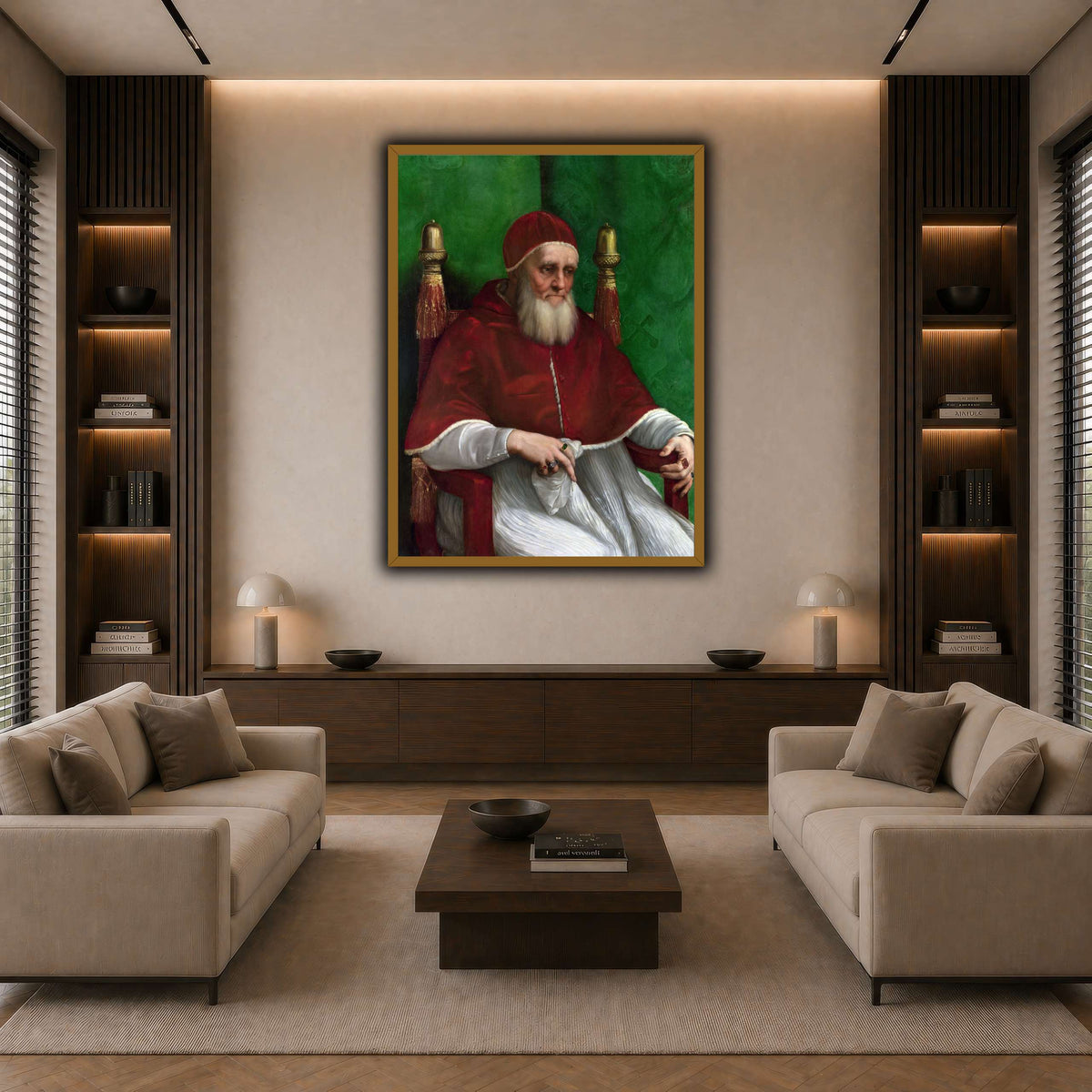 Raffaello_Sanzio_Pope_Julius_II dark neutral-living room