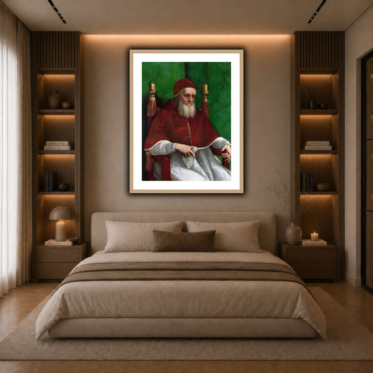 Raffaello_Sanzio_Pope_Julius_II dark neutral-bedroom