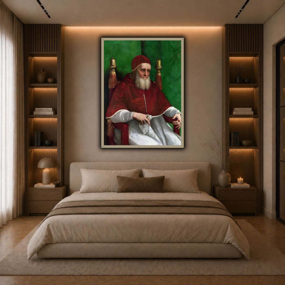 Raffaello_Sanzio_Pope_Julius_II dark neutral-bedroom