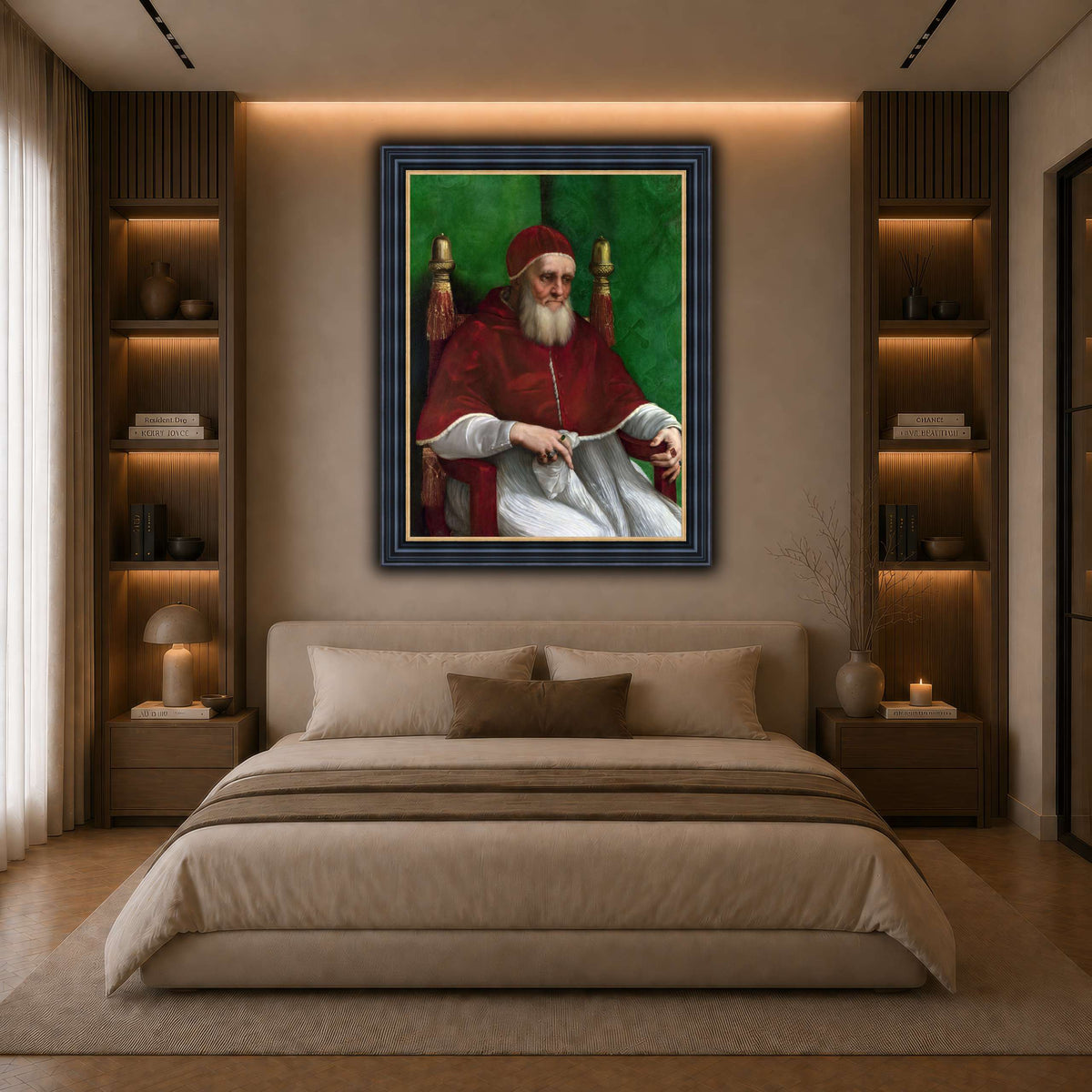 Raffaello_Sanzio_Pope_Julius_II dark neutral-bedroom