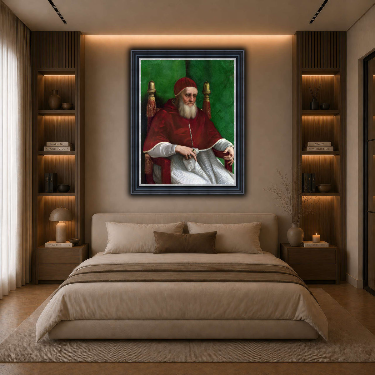 Raffaello_Sanzio_Pope_Julius_II dark neutral-bedroom