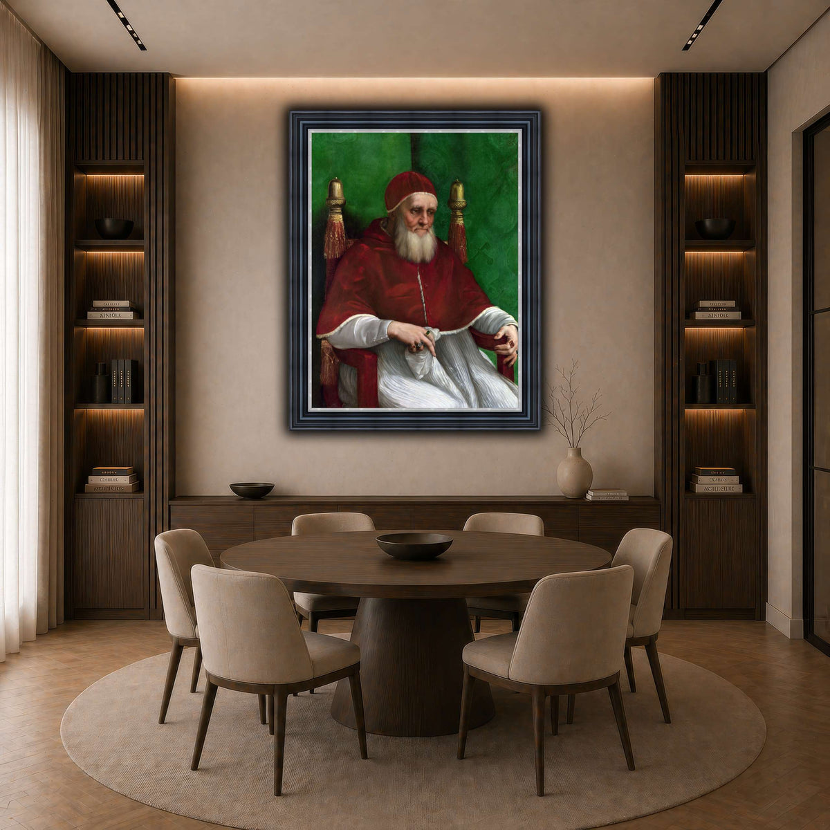 Raffaello_Sanzio_Pope_Julius_II dark neutral-dining room