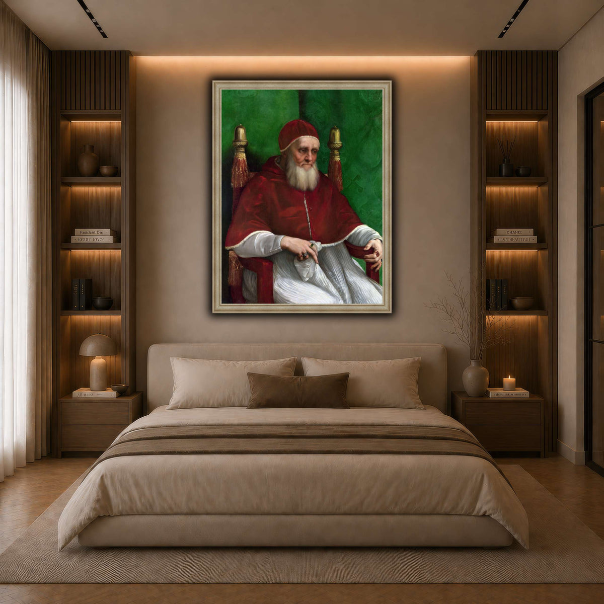 Raffaello_Sanzio_Pope_Julius_II dark neutral-bedroom