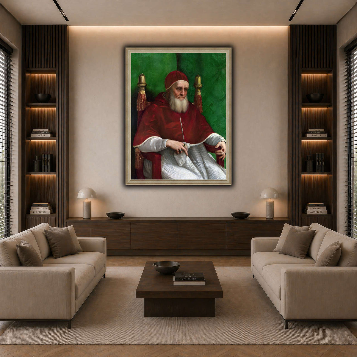 Raffaello_Sanzio_Pope_Julius_II dark neutral-living room