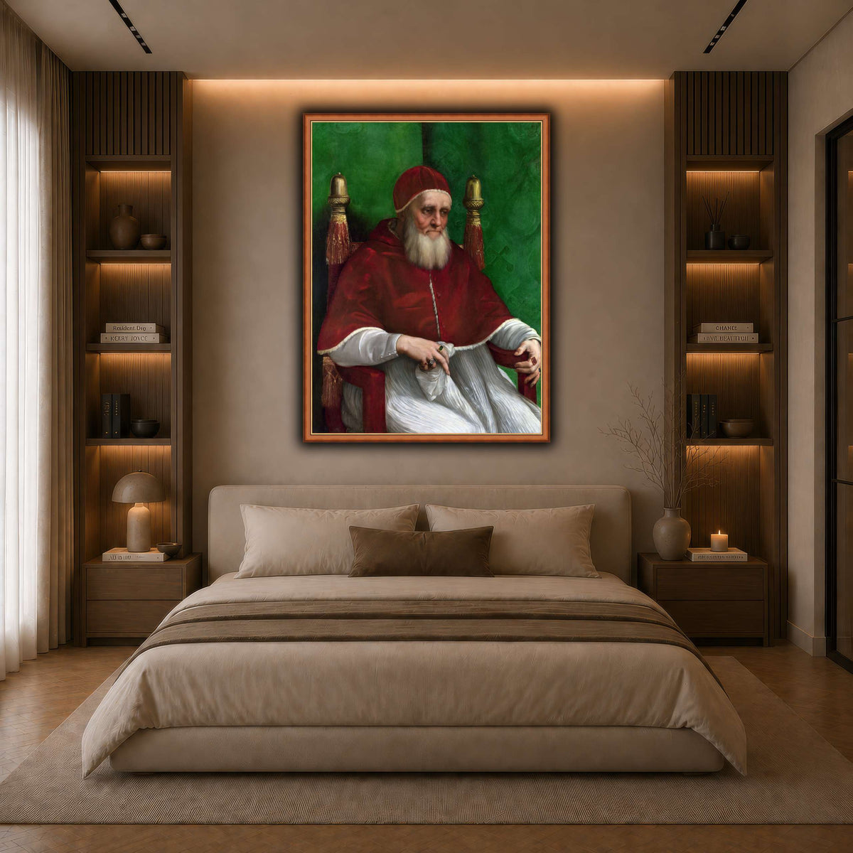 Raffaello_Sanzio_Pope_Julius_II dark neutral-bedroom