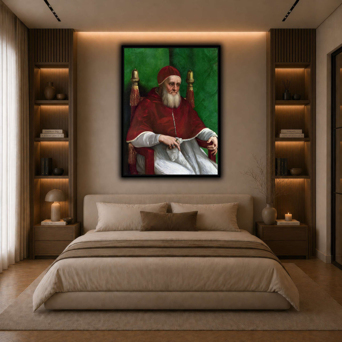 Raffaello_Sanzio_Pope_Julius_II dark neutral-bedroom