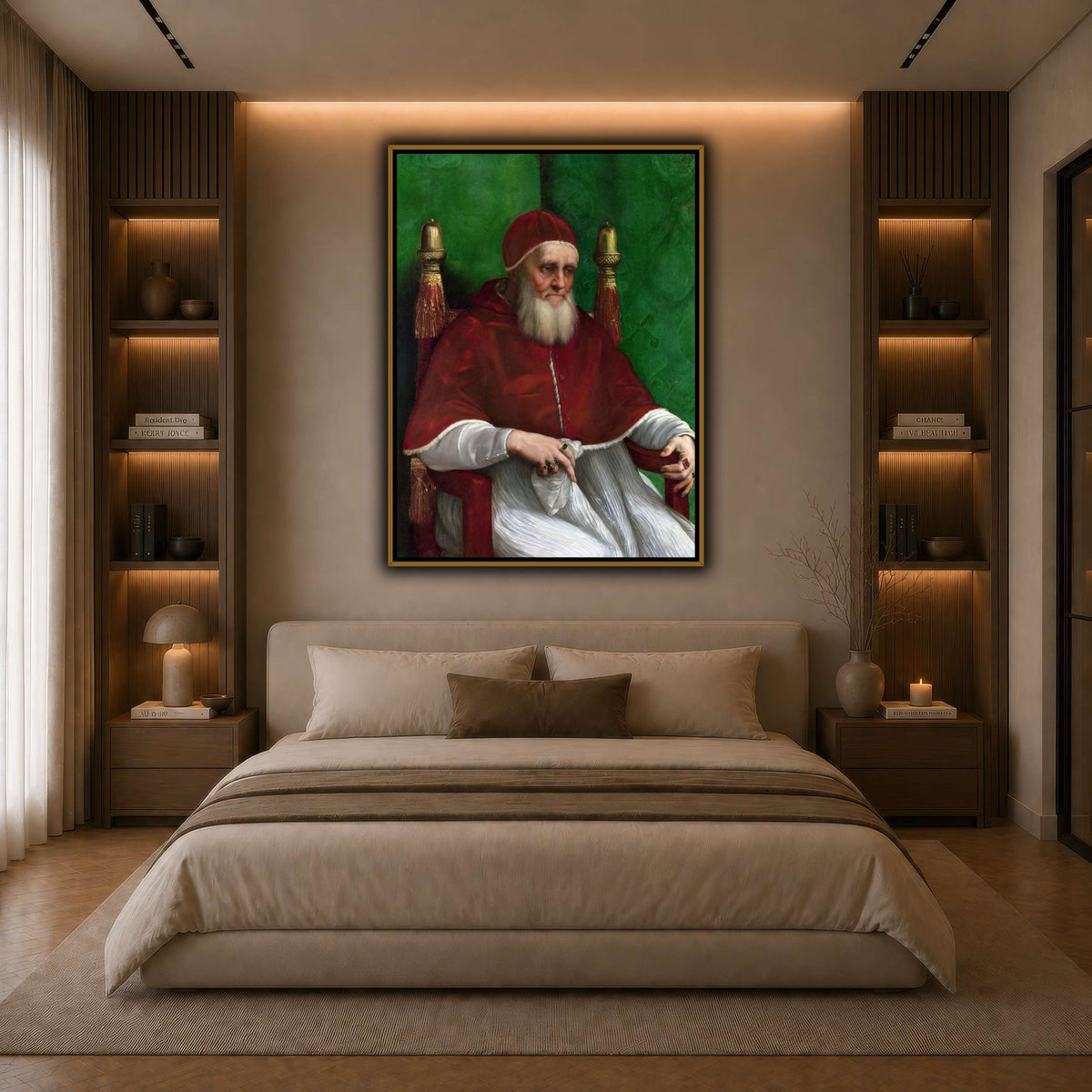 Raffaello_Sanzio_Pope_Julius_II dark neutral-bedroom