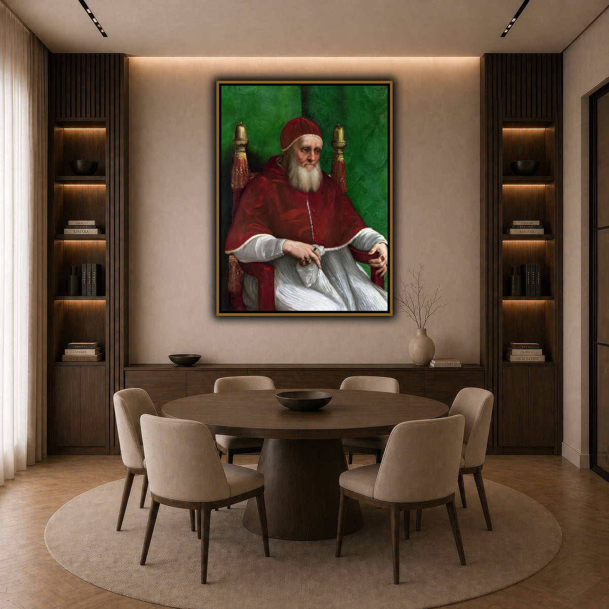 Raffaello_Sanzio_Pope_Julius_II dark neutral-dining room