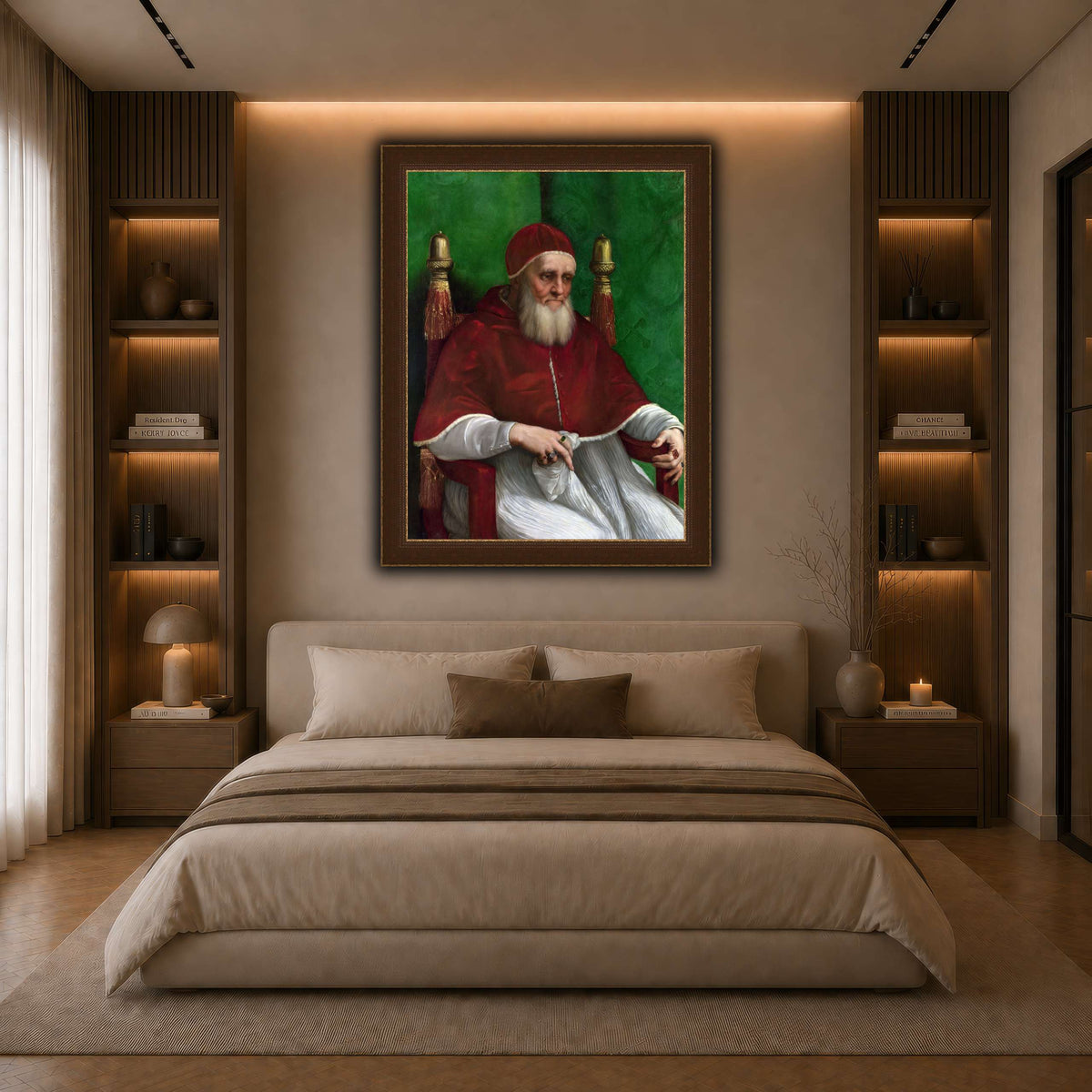 Raffaello_Sanzio_Pope_Julius_II dark neutral-bedroom