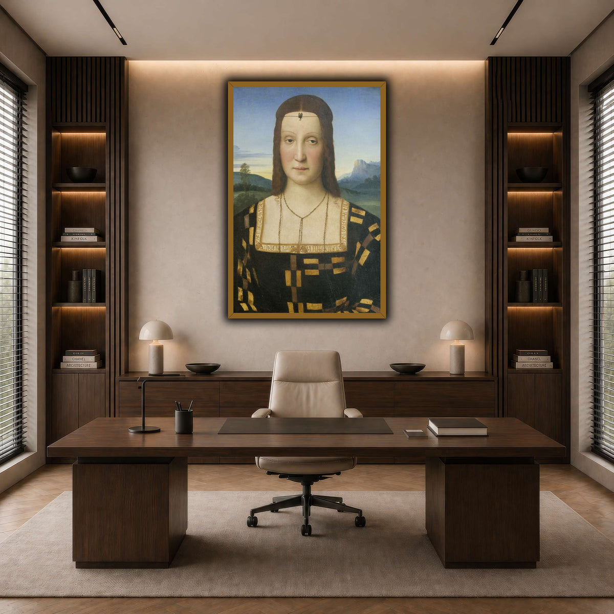 Raffaello_Sanzio_Portrait_of_Elisabetta_Gonzaga,_Duchess_of_Urbino dark neutral-office