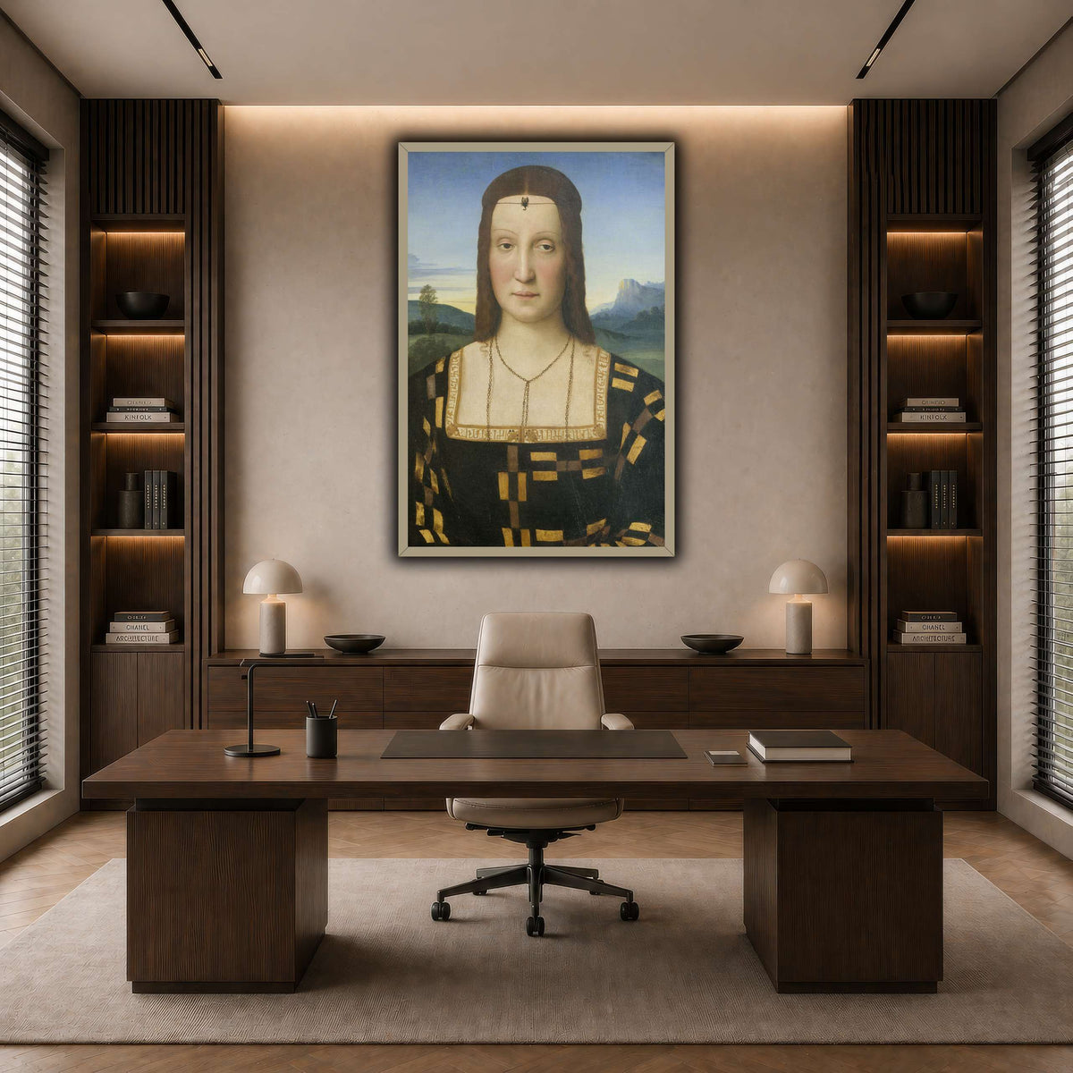 Raffaello_Sanzio_Portrait_of_Elisabetta_Gonzaga,_Duchess_of_Urbino dark neutral-office