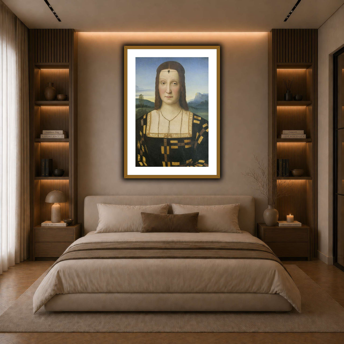 Raffaello_Sanzio_Portrait_of_Elisabetta_Gonzaga,_Duchess_of_Urbino dark neutral-bedroom