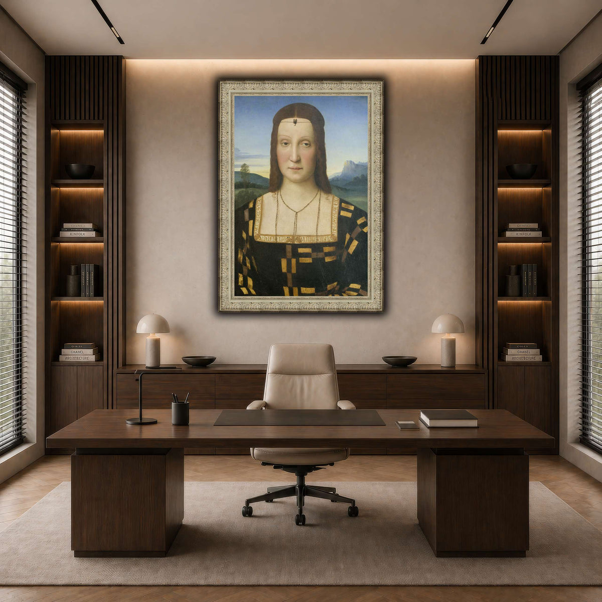 Raffaello_Sanzio_Portrait_of_Elisabetta_Gonzaga,_Duchess_of_Urbino dark neutral-office