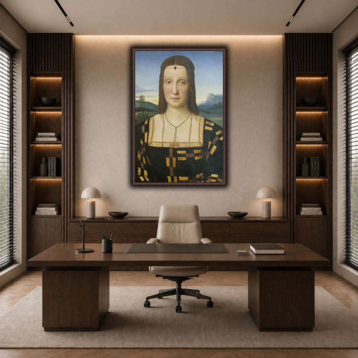 Raffaello_Sanzio_Portrait_of_Elisabetta_Gonzaga,_Duchess_of_Urbino dark neutral-office