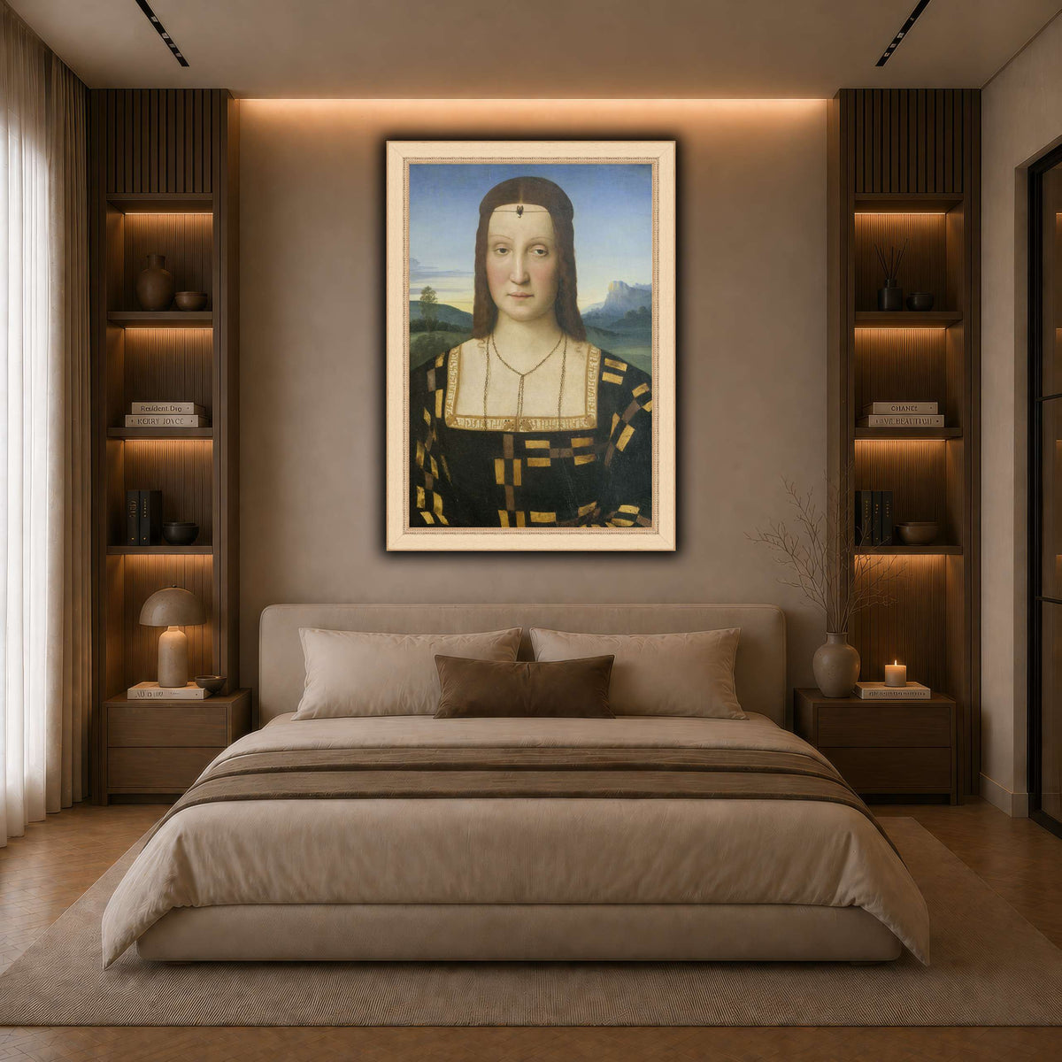 Raffaello_Sanzio_Portrait_of_Elisabetta_Gonzaga,_Duchess_of_Urbino dark neutral-bedroom