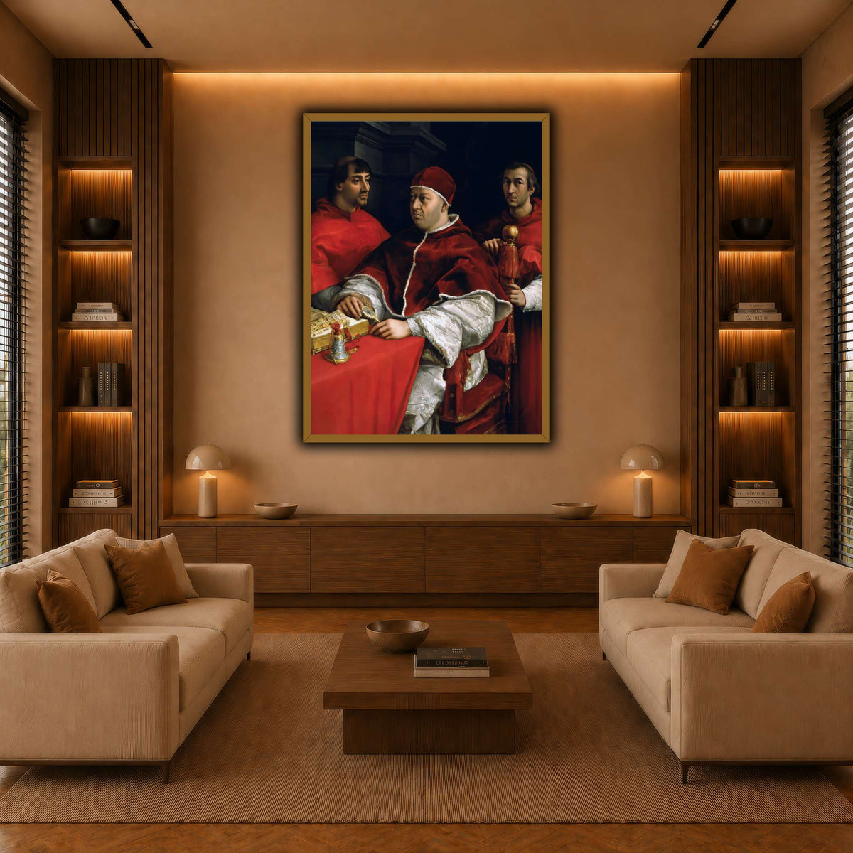 Raffaello_Sanzio_Portrait_of_Pope_Leo_X_and_his_cousins,_cardinals warm-living-room