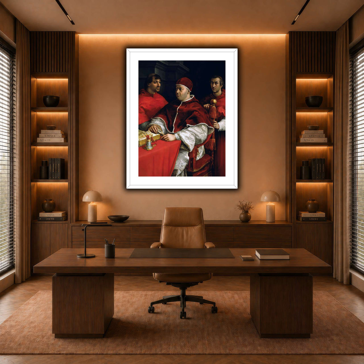 Raffaello_Sanzio_Portrait_of_Pope_Leo_X_and_his_cousins,_cardinals warm-office
