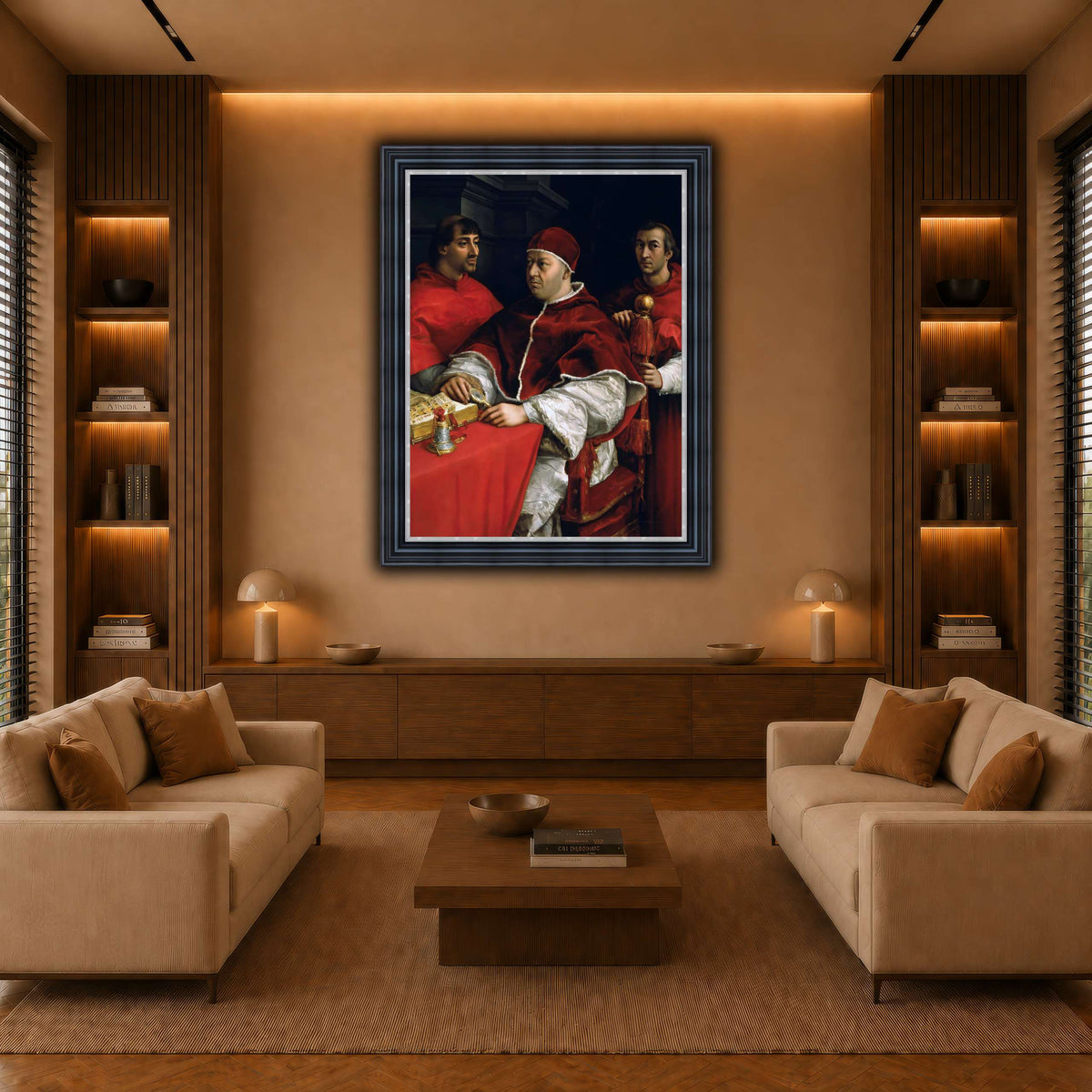 Raffaello_Sanzio_Portrait_of_Pope_Leo_X_and_his_cousins,_cardinals warm-living-room
