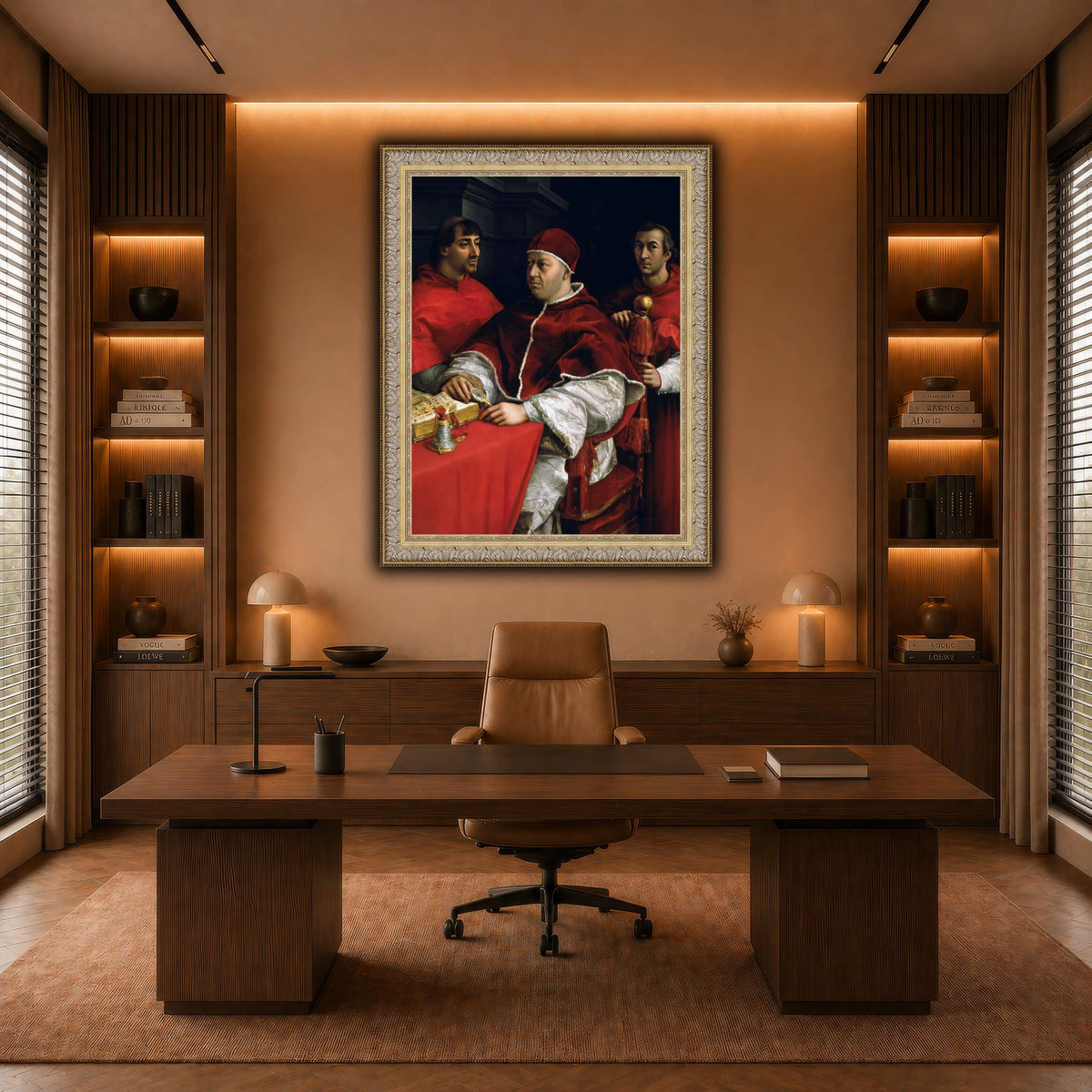Raffaello_Sanzio_Portrait_of_Pope_Leo_X_and_his_cousins,_cardinals warm-office
