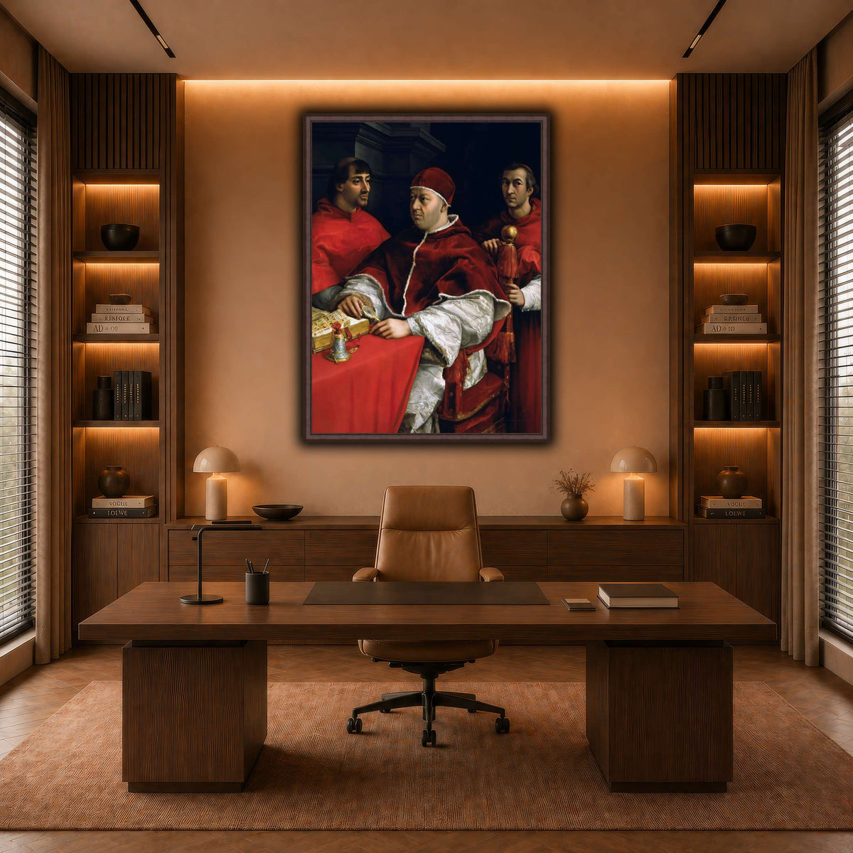 Raffaello_Sanzio_Portrait_of_Pope_Leo_X_and_his_cousins,_cardinals warm-office