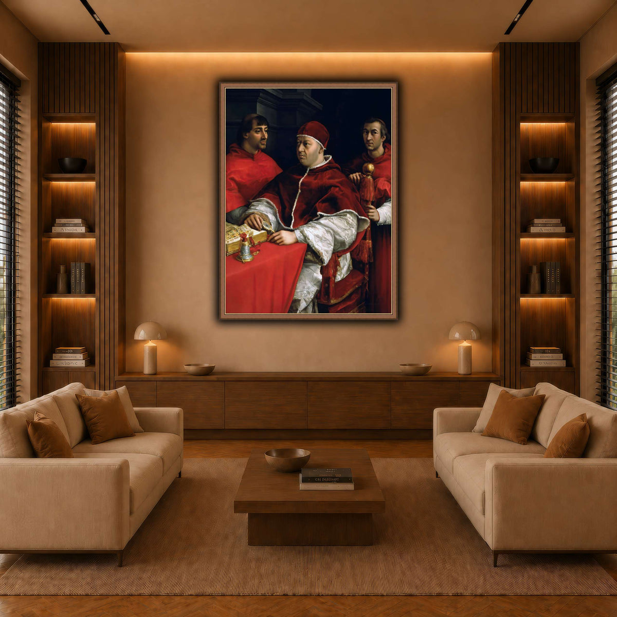 Raffaello_Sanzio_Portrait_of_Pope_Leo_X_and_his_cousins,_cardinals warm-living-room
