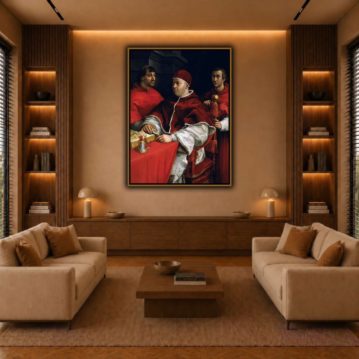 Raffaello_Sanzio_Portrait_of_Pope_Leo_X_and_his_cousins,_cardinals warm-living-room