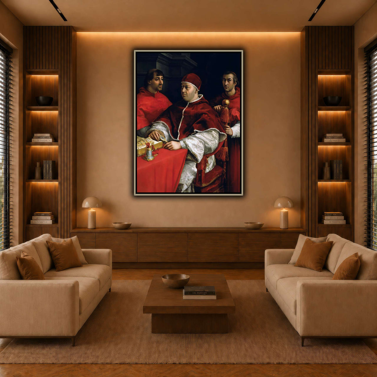 Raffaello_Sanzio_Portrait_of_Pope_Leo_X_and_his_cousins,_cardinals warm-living-room