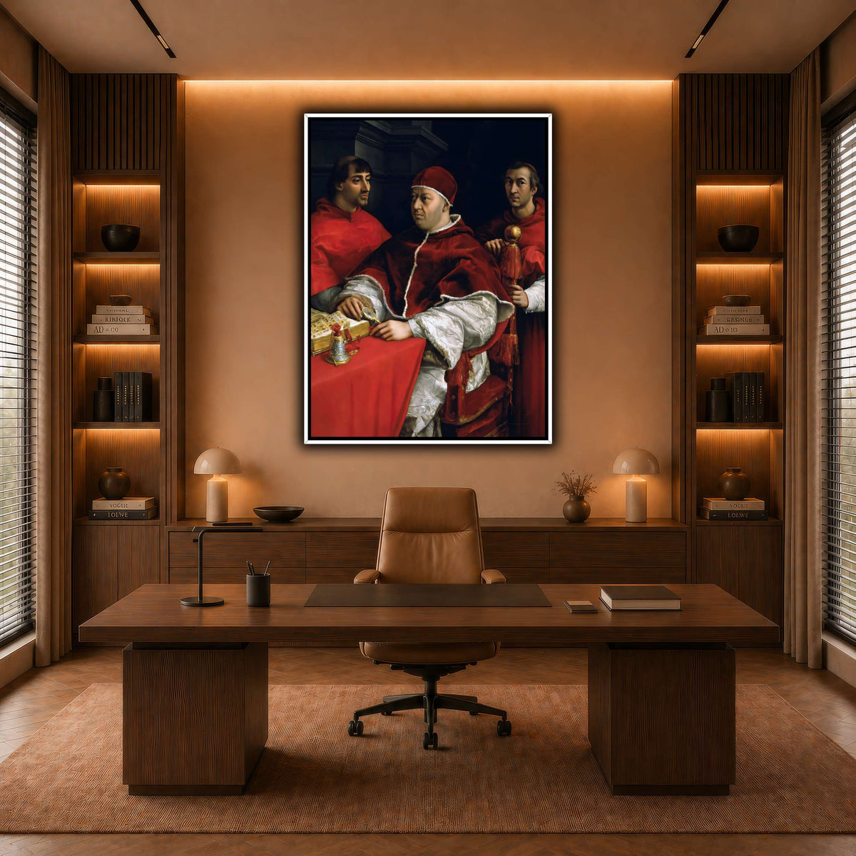Raffaello_Sanzio_Portrait_of_Pope_Leo_X_and_his_cousins,_cardinals warm-office